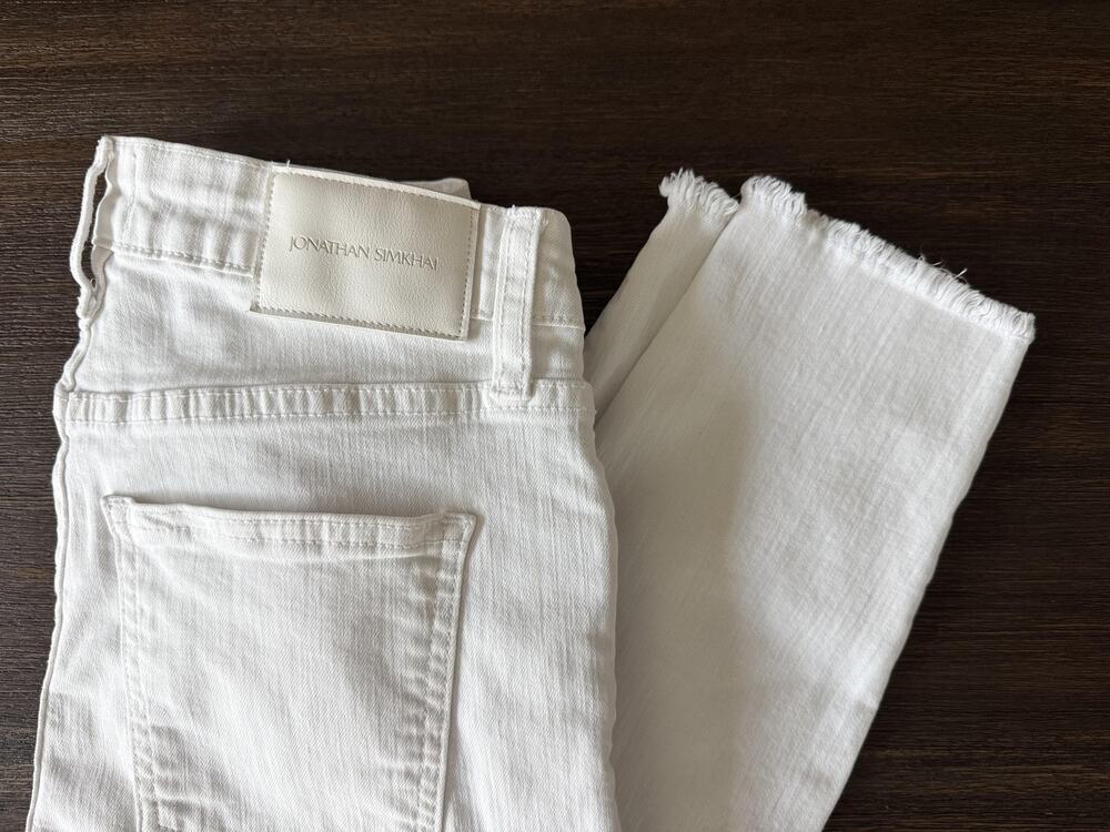 Jonathan Simkhai Jeans Womens 26 White Mid Rise Skinny Crop Raw Hem Denim